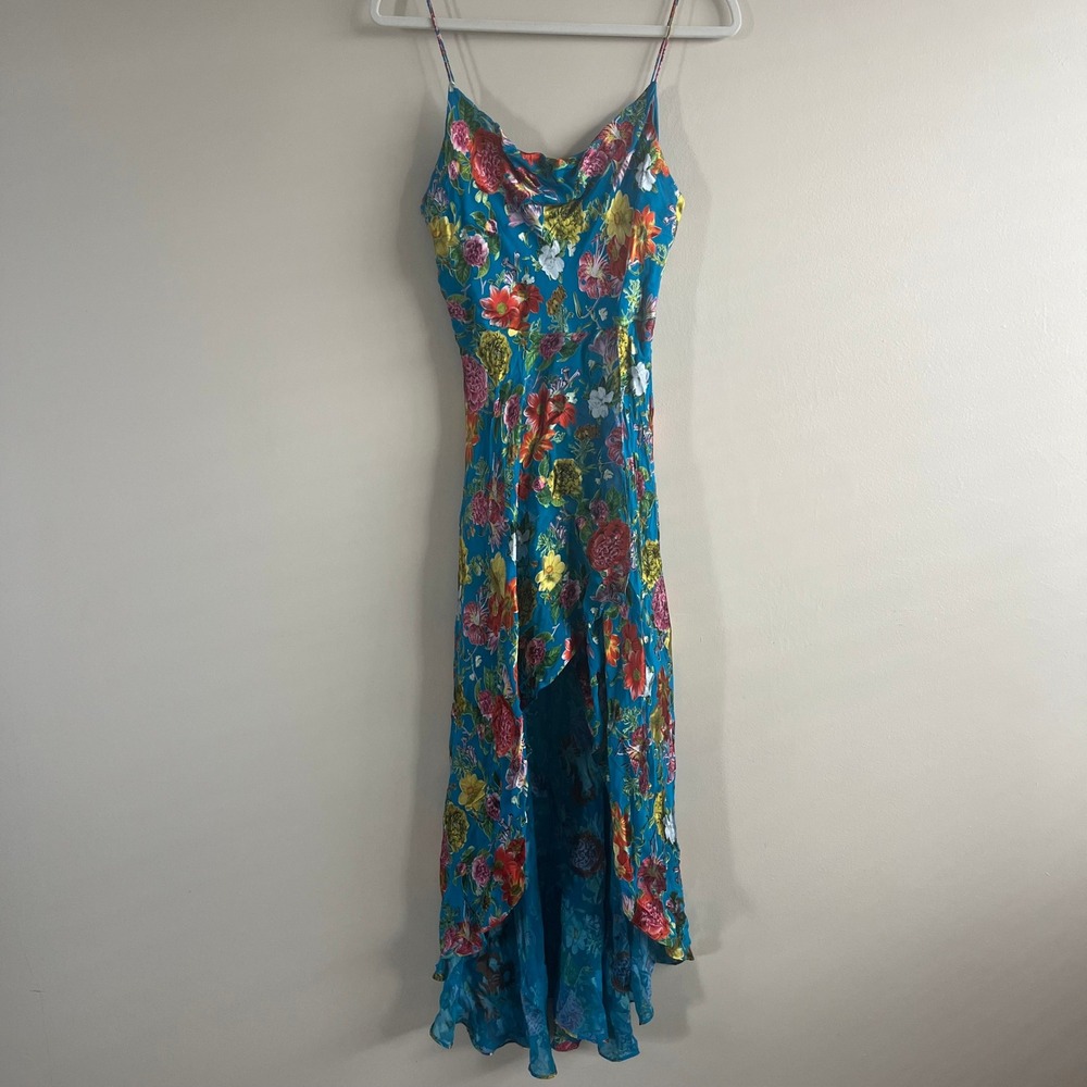 Alice + Olivia Christina Floral Burnout High Low Cowl Neck Slip Dress 4